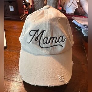 Mama Embroidered Distressed Baseball Cap - Beige EUC